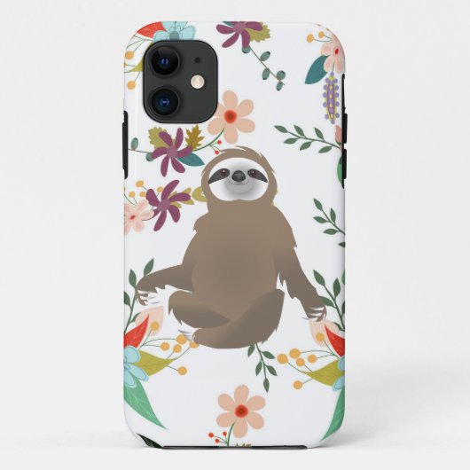 Brauner Faultier mit geblümtem Hintergrund Case-Mate iPhone Hülle (Rückseite)