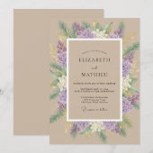 Brauner Fliederkranz Hochzeit Einladung (Vorne/Hinten)