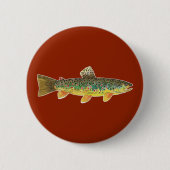 Brauner Forellenfisch Roter Angler Button (Vorderseite)
