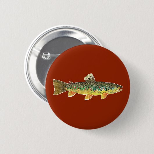 Brauner Forellenfisch Roter Angler Button (Vorne & Hinten)