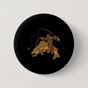 Brauner Forellenfluss Fischerei Bigfoot Jagd Fisch Button