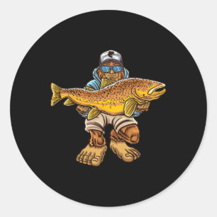 Brauner Forellenfluss Fischerei Bigfoot Jagd Fisch Runder Aufkleber