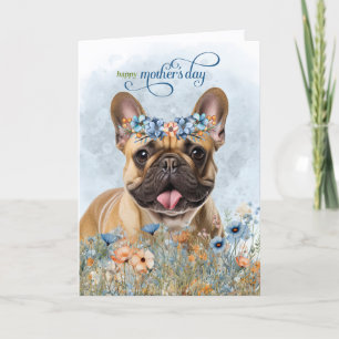 Brauner Französischer Bulldogge Wildblumen Muttert Feiertagskarte