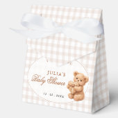 Brauner Gingham-Teddybär Neutrale Babyparty-Papier Geschenkschachtel (Vorderseite)