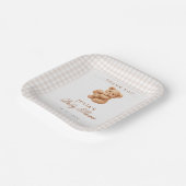 Brauner Gingham-Teddybär Neutrale Babyparty-Papier Pappteller (Gewinkelt)