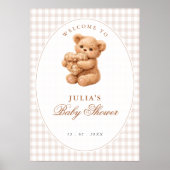 Brauner Gingham Teddybär Neutrale Babyparty Papier Poster (Vorne)