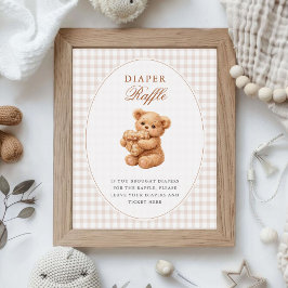 Brauner Gingham Teddybär Neutrale Babyparty Papier Poster