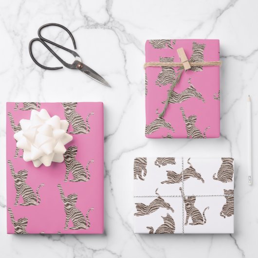 Brauner Glitzer Streifen Geschenkpapier Set (Vorderseite)