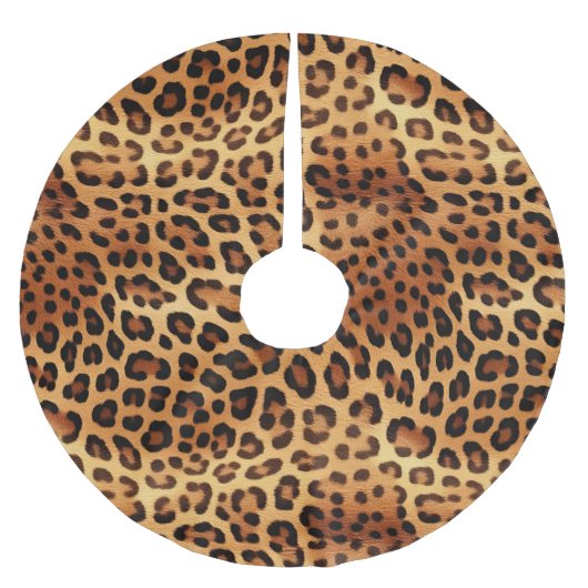 Brauner Goldener Leopard Polyester Weihnachtsbaumdecke (Vorderseite)