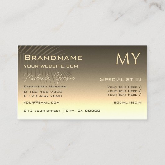 Brauner Goldgradient und Palmblättriger mit Monogr Visitenkarte (Rückseite)