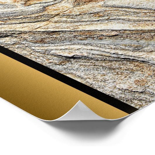 Brauner grauer Marmorstein - Schwarz-Gold-Grenze K Poster (Ecke)