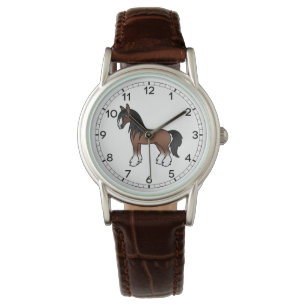 Brauner Gypsy Vanner Clydesdale Shire Cartoon Pfer Armbanduhr