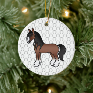 Brauner Gypsy Vanner Clydesdale Shire Cartoon Pfer Keramik Ornament