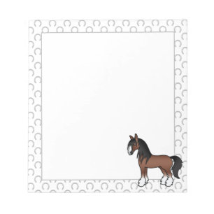 Brauner Gypsy Vanner Clydesdale Shire Cartoon Pfer Notizblock