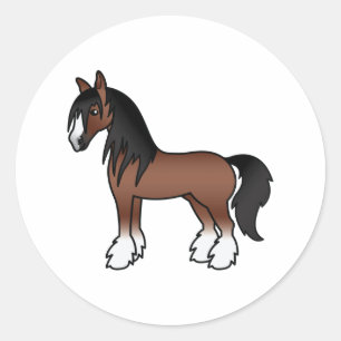 Brauner Gypsy Vanner Clydesdale Shire Cartoon Pfer Runder Aufkleber