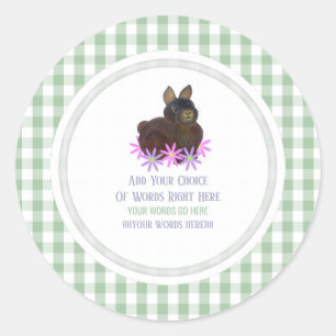 Brauner Hase Daisy Und Gingham Runder Aufkleber