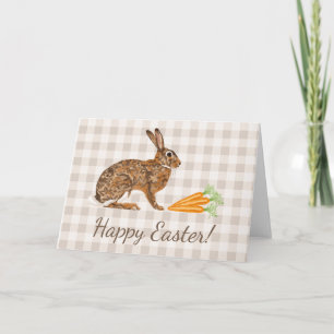 Brauner Hase Und Karotten Beige Gingham Frohe Oste Karte
