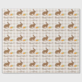 Brauner Hase Und Karotten Frohe Ostern Beige Gingh Geschenkpapier (Flach)