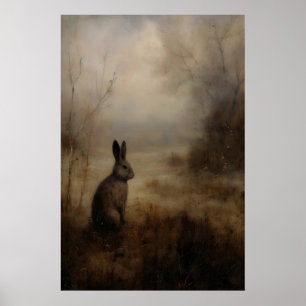 Brauner Hase Wildhase, dunkles Cottagecore, Vintag Poster