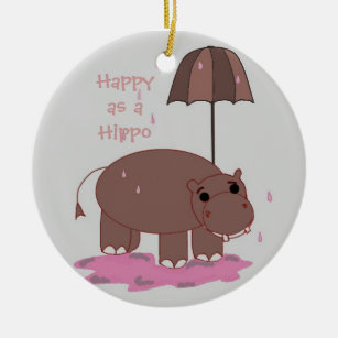 Brauner Hippopotamus mit Schirm Keramikornament