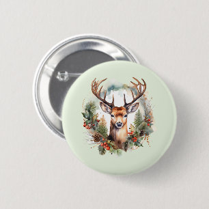 Brauner Hirsch mit Geweih Rustikale Outdoor-Optik Button