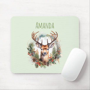 Brauner Hirsch mit Geweih Rustikale Outdoor-Optik Mousepad