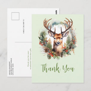 Brauner Hirsch mit Geweih Rustikales Weihnachten D Postkarte