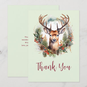 Brauner Hirsch mit Geweih Rustikales Weihnachten Dankeskarte