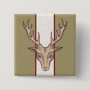 Brauner Hirschkopf schwarz geätzt auf Streifen Button