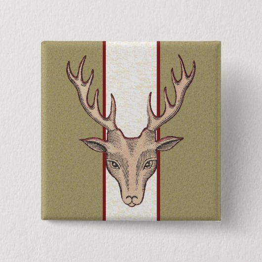 Brauner Hirschkopf schwarz geätzt auf Streifen Button (Vorderseite)