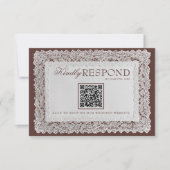 Brauner Hochzeits-QR-Code im altmodischen Stil RSVP Karte (Vorderseite)