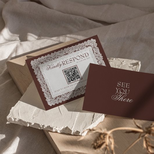Brauner Hochzeits-QR-Code im altmodischen Stil RSVP Karte