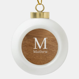 brauner Holzrahmen rustikales Namensmonogramm-Must Keramik Kugel-Ornament