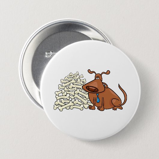 Brauner Hund mit Knochen Niedlich Button (Vorne & Hinten)