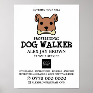 Brauner Hund mit Knochen, Werbung für Hunde Walker Poster