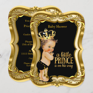 Brauner Jungenprinz-Baby-Party Schwarz Gold Einladung