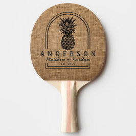 Brauner Jute-Ananas-Hochzeitsbogen & Name Tischtennis Schläger