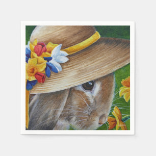 Brauner Kaninchen-Frühling Bonnet Wasserfarben Ku Serviette