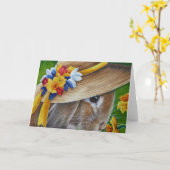 Brauner Kaninchen-Frühling Bonnet Wasserfarben Kun Karte (Gelbe Blume)