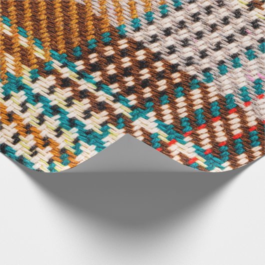 Brauner karierter Stoff mit farbigen Fäden. Scott Geschenkpapier (Ecke)