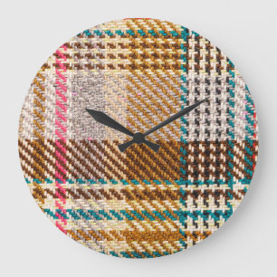 Brauner karierter Stoff, Schottische Wolle. Große Wanduhr