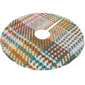 Brauner karierter Stoff, Schottische Wolle. Polyester Weihnachtsbaumdecke (Schrägansicht)