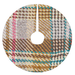 Brauner karierter Stoff, Schottische Wolle. Polyester Weihnachtsbaumdecke
