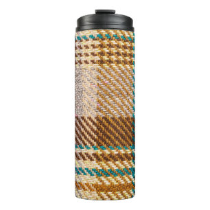 Brauner karierter Stoff, Schottische Wolle. Thermosbecher