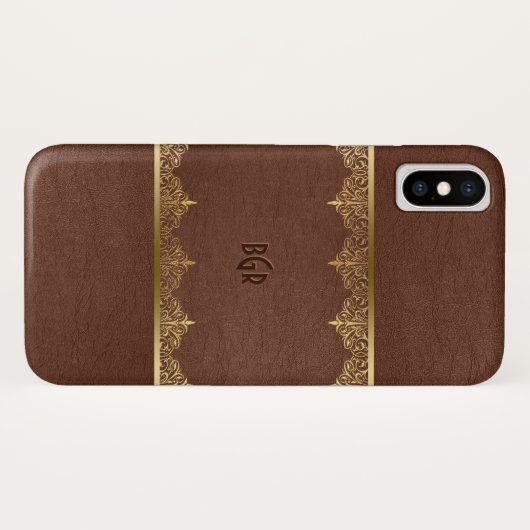 Brauner Leder- und Goldrahmen Case-Mate iPhone Hülle (Rückseite (Horizontal))