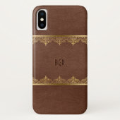 Brauner Leder- und Goldrahmen Case-Mate iPhone Hülle (Rückseite)