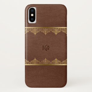 Brauner Leder- und Goldrahmen Case-Mate iPhone Hülle