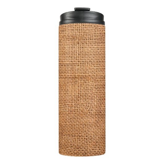 Brauner Leinenuntergrund oder Sacktuch Thermosbecher (Vorderseite)