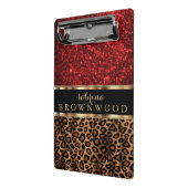 Brauner Leopard Hautmuster und roter Glitzer Mini Klemmbrett (Gewinkelt2)