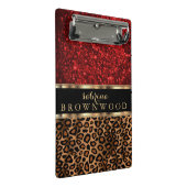 Brauner Leopard Hautmuster und roter Glitzer Mini Klemmbrett (Schrägansicht)